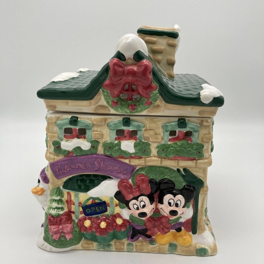 Disney Holiday Mickey & Minnie Flower Shop Votive Holder or Cookie Jar 2000 FTD